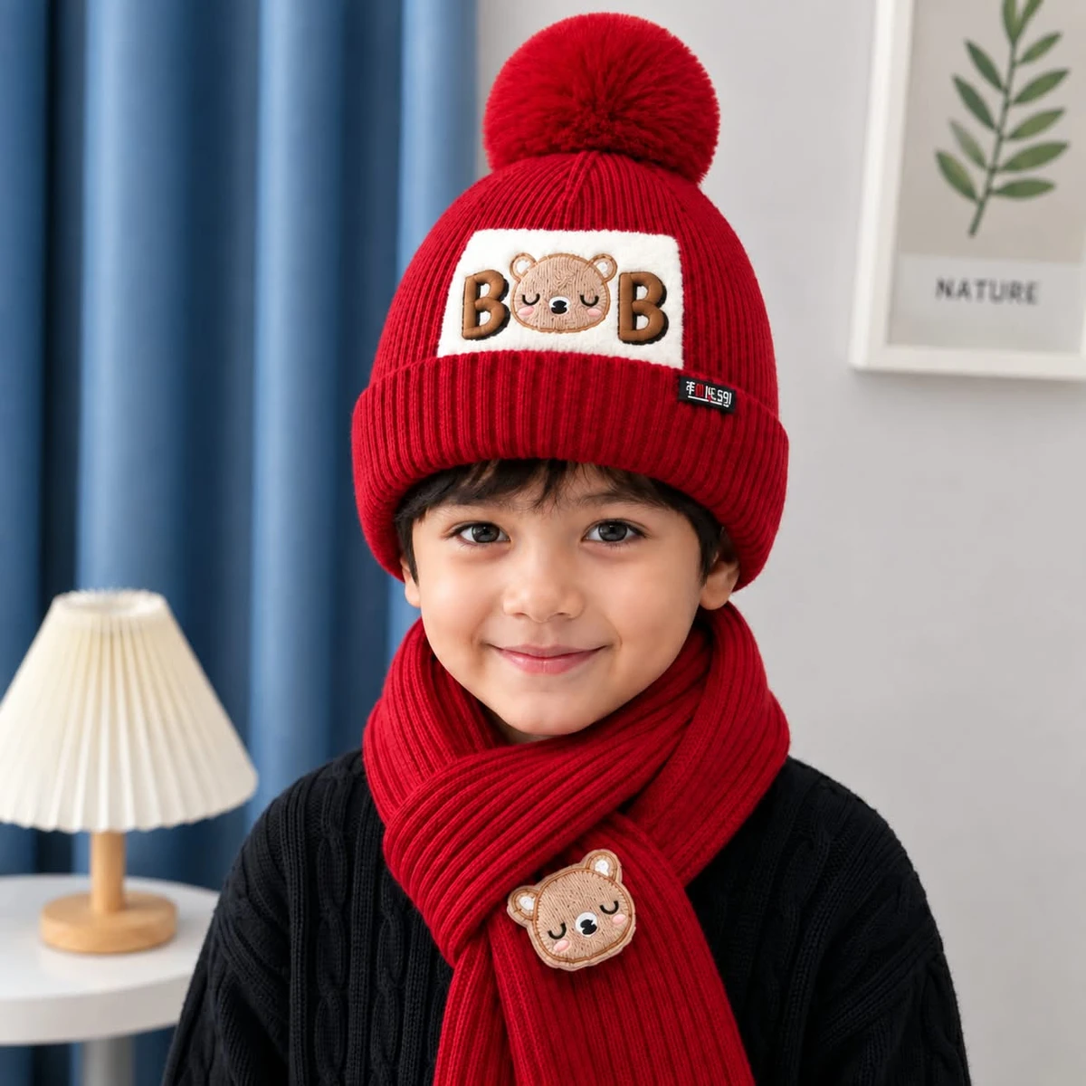 Baby Winter Cap With Maflar Boys & Girls(Merun)