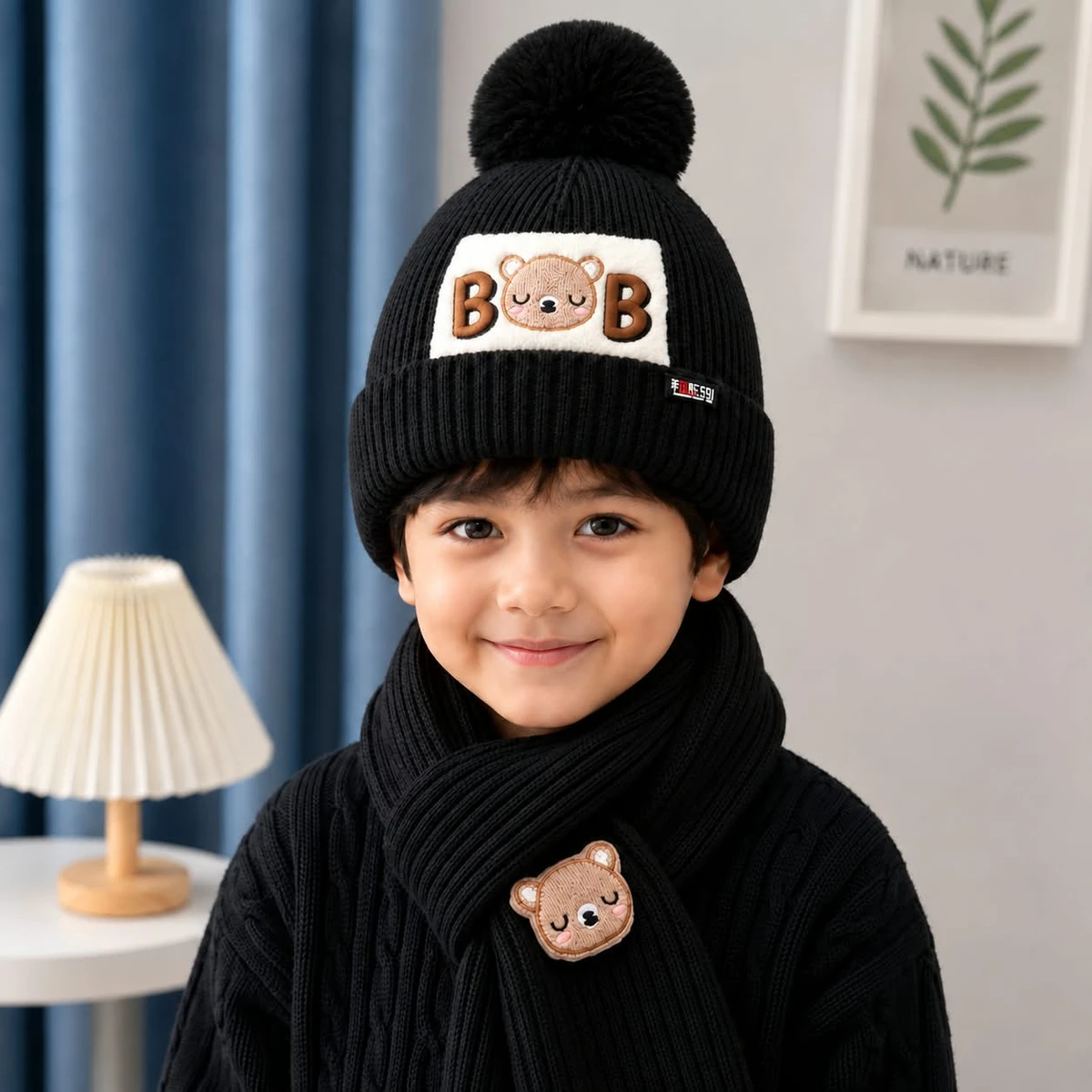 Baby Winter Cap With Maflar Boys & Girls(Merun)