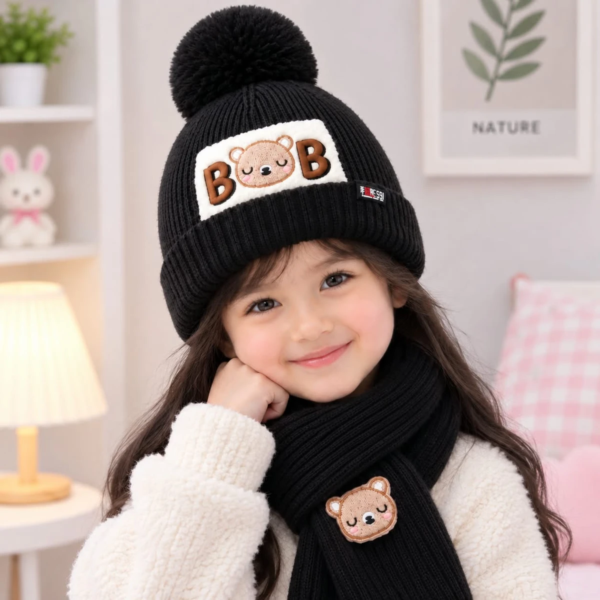 Baby Winter Cap With Maflar Boys & Girls(Merun)