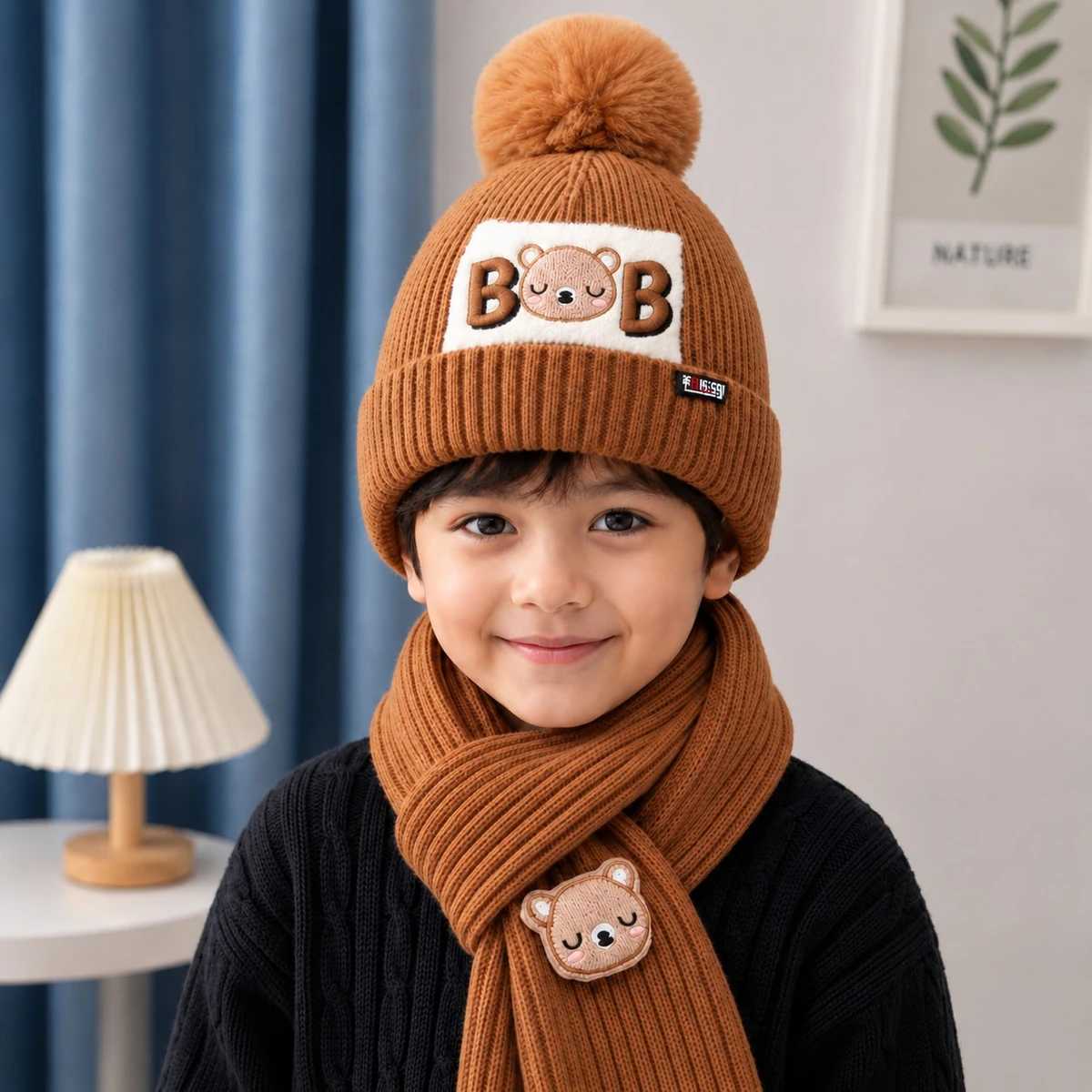 Baby Winter Cap With Maflar Boys & Girls(Brown)