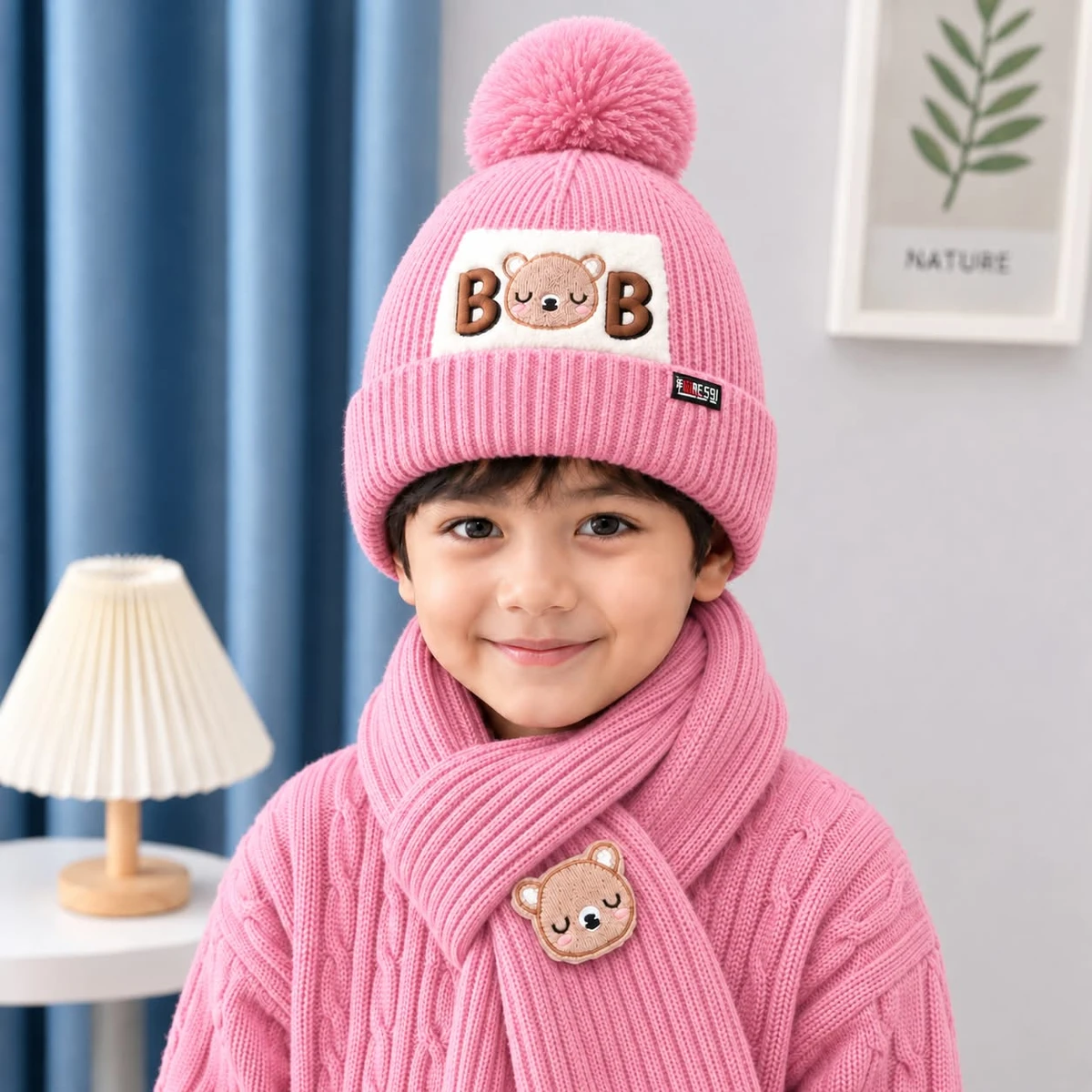 Baby Winter Cap With Maflar Boys & Girls(Pink)