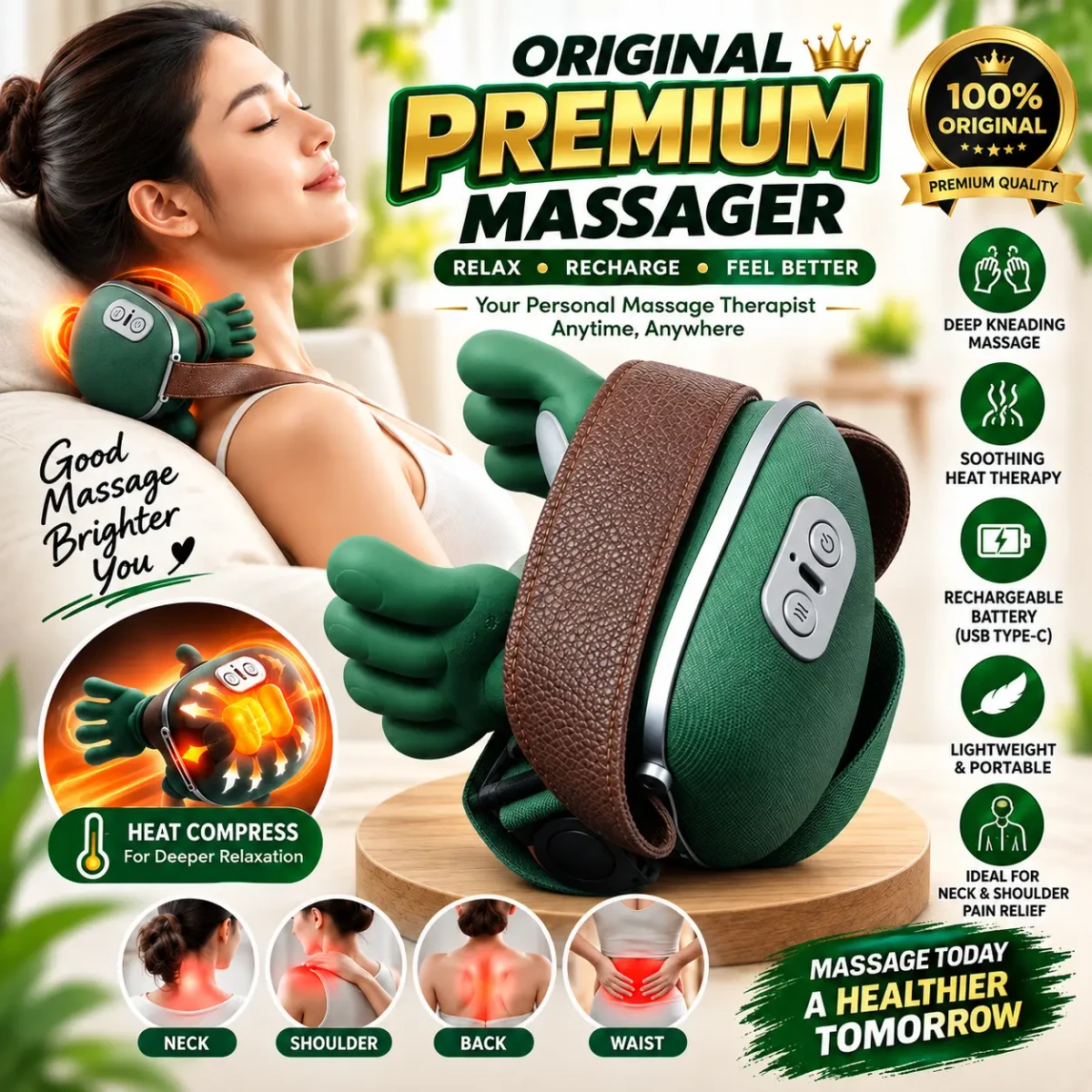 Best Quality 100% Original Premium 4D Neck & Shoulder Massager USB Type C Rechargeable Very Comfortable Realistic Hand Massager