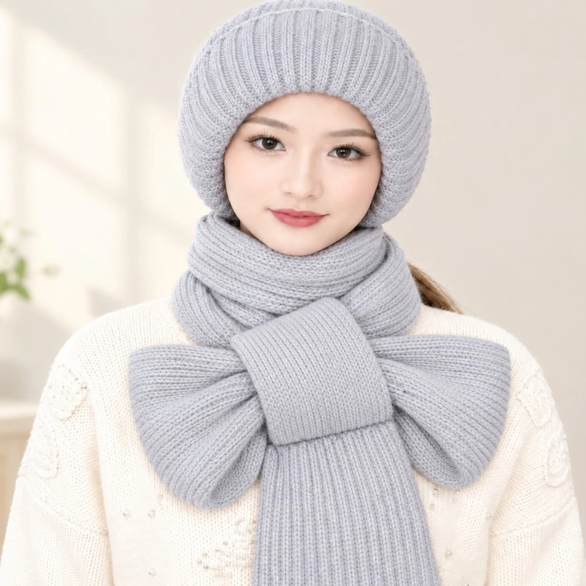 NEW Winter Protection Windproof Cap with Scarf (Ash Colour)