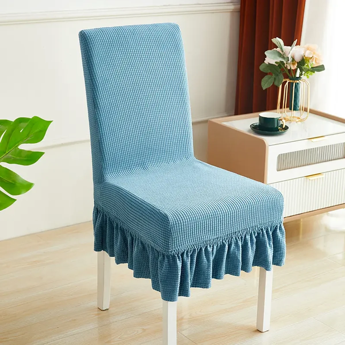 Solid Color Chair Covers  for Dining Room Seat (sky blue)