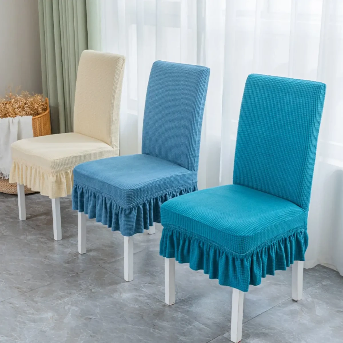 Solid Color Chair Covers  for Dining Room Seat (sky blue)