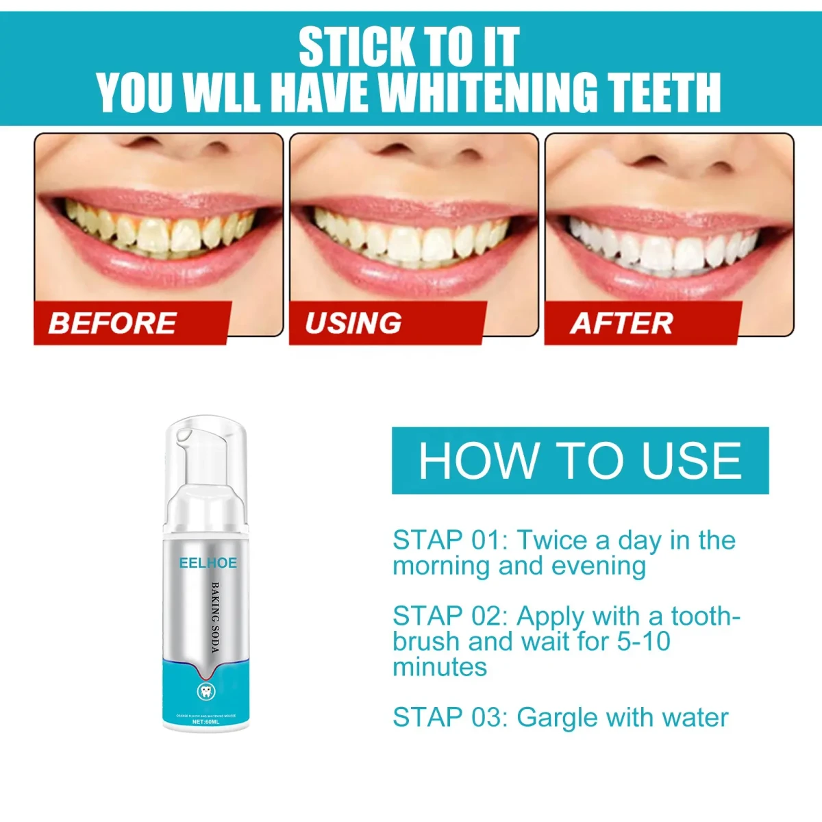 Tartar Remover Teeth Whitening Baking Soda Mousse Foam Toothpaste(1 pcs)